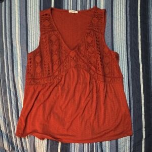 Maurices Rust Crochet V-Neck Tank Top